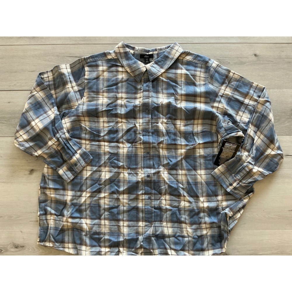 Ellos Plaid Long Sleeve Button Up Shirt Men's Size 3X‎ Blue Tan White New In Pkg